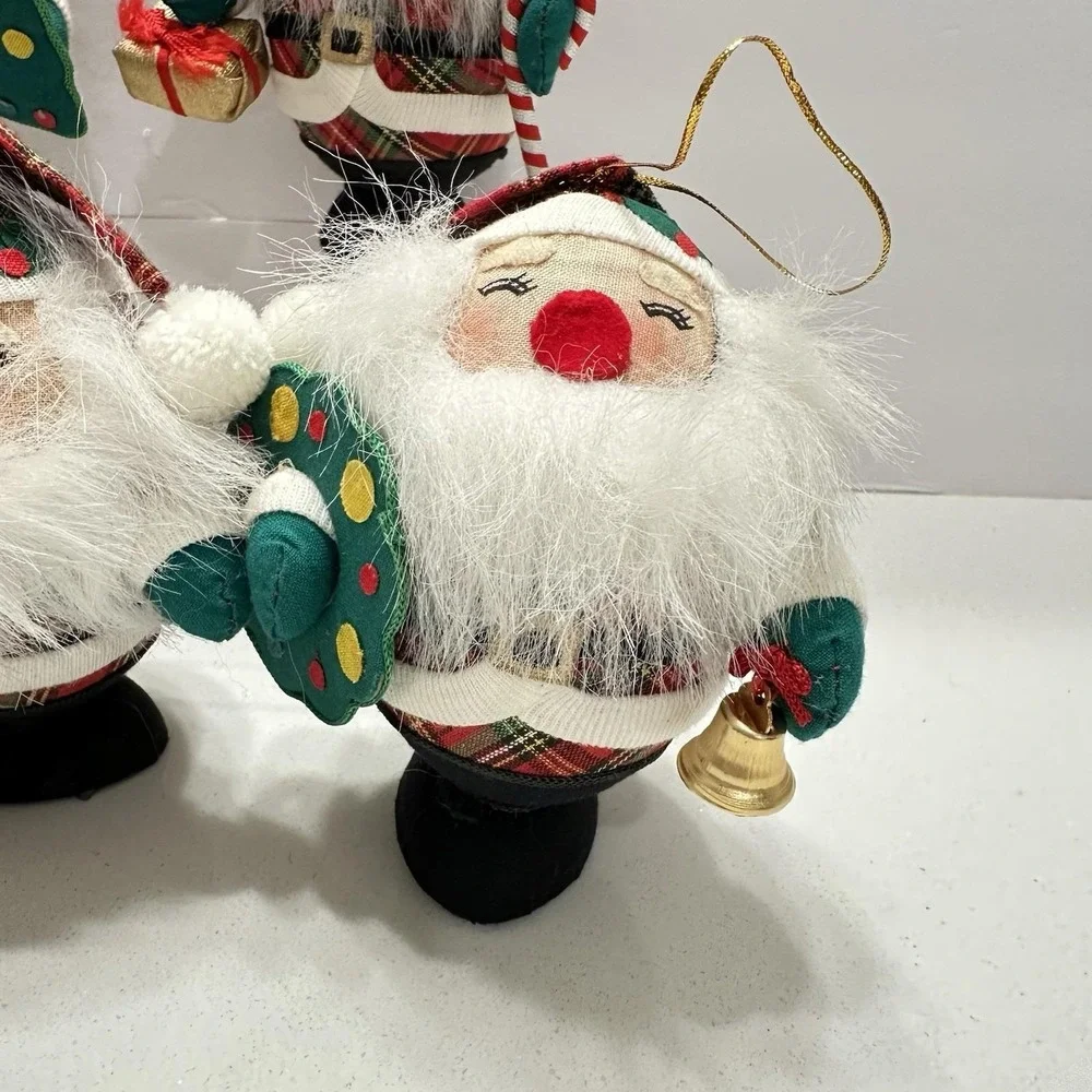 Vintage Santa Claus Plaid Egg Shaped ‎ Christmas Tree Ornaments 5